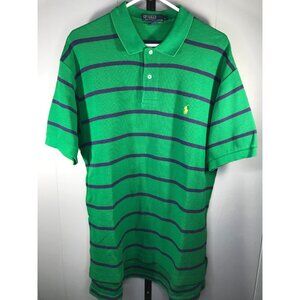 Vtg 90s Ralph Lauren Mens LG Green Blue Cotton Collared Golf Polo Shirt Stripe
